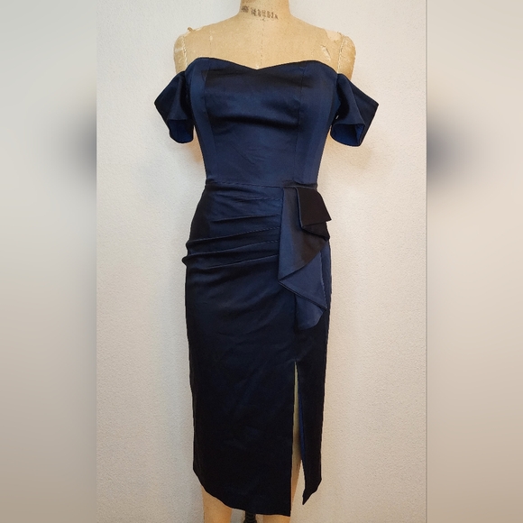 Dress The Population Navy Satin Alani Sheath Dress - Picture 6 of 10